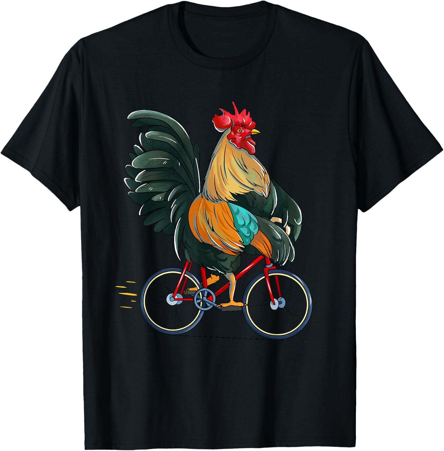 Rooster Riding Bicycle Cute Biker Cyclist T-Shirt - T-Shirt | Black