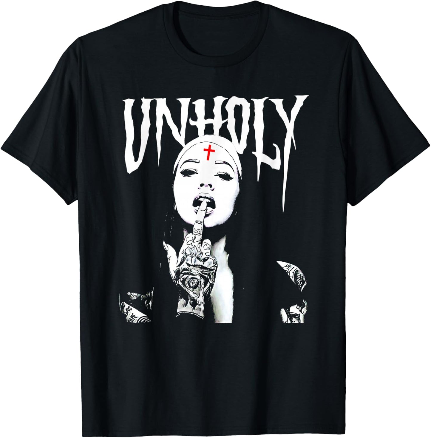 Satanic Nun Tattoos Unholy T-Shirt - T-Shirt | Black