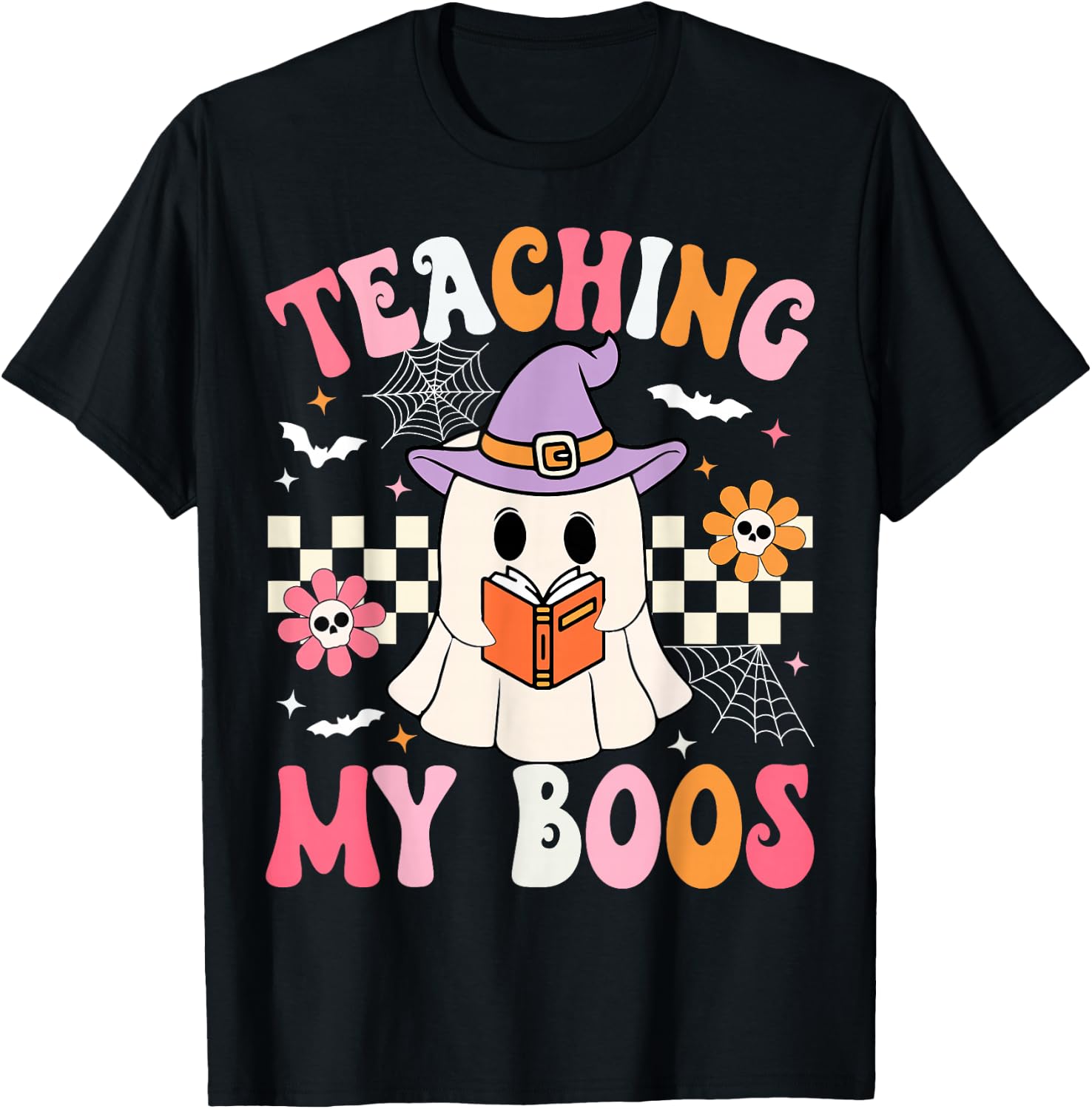 Groovy Teaching My Boos Teacher Ghost Halloween Teacher T-Shirt - T-Shirt | Black