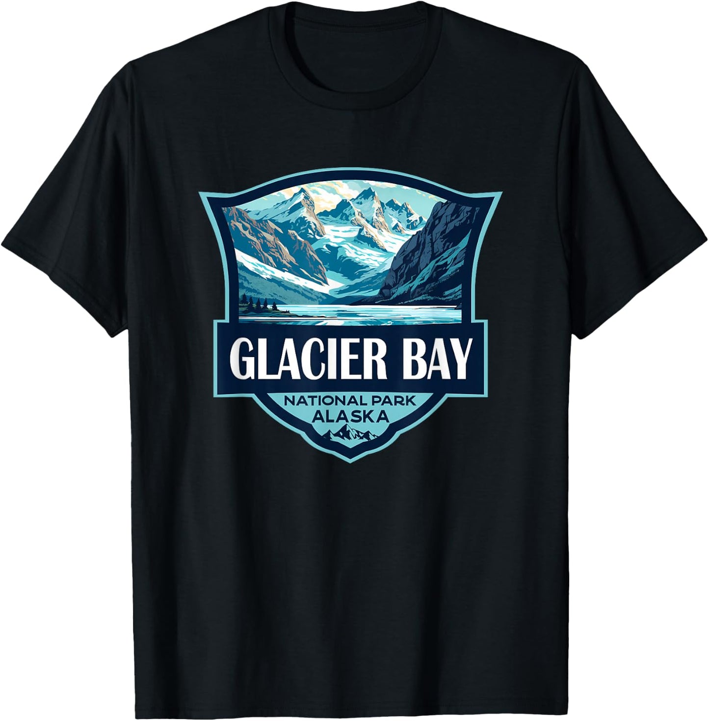 Glacier Bay National Park Illustration Travel Retro Badge T-Shirt - T-Shirt | Black