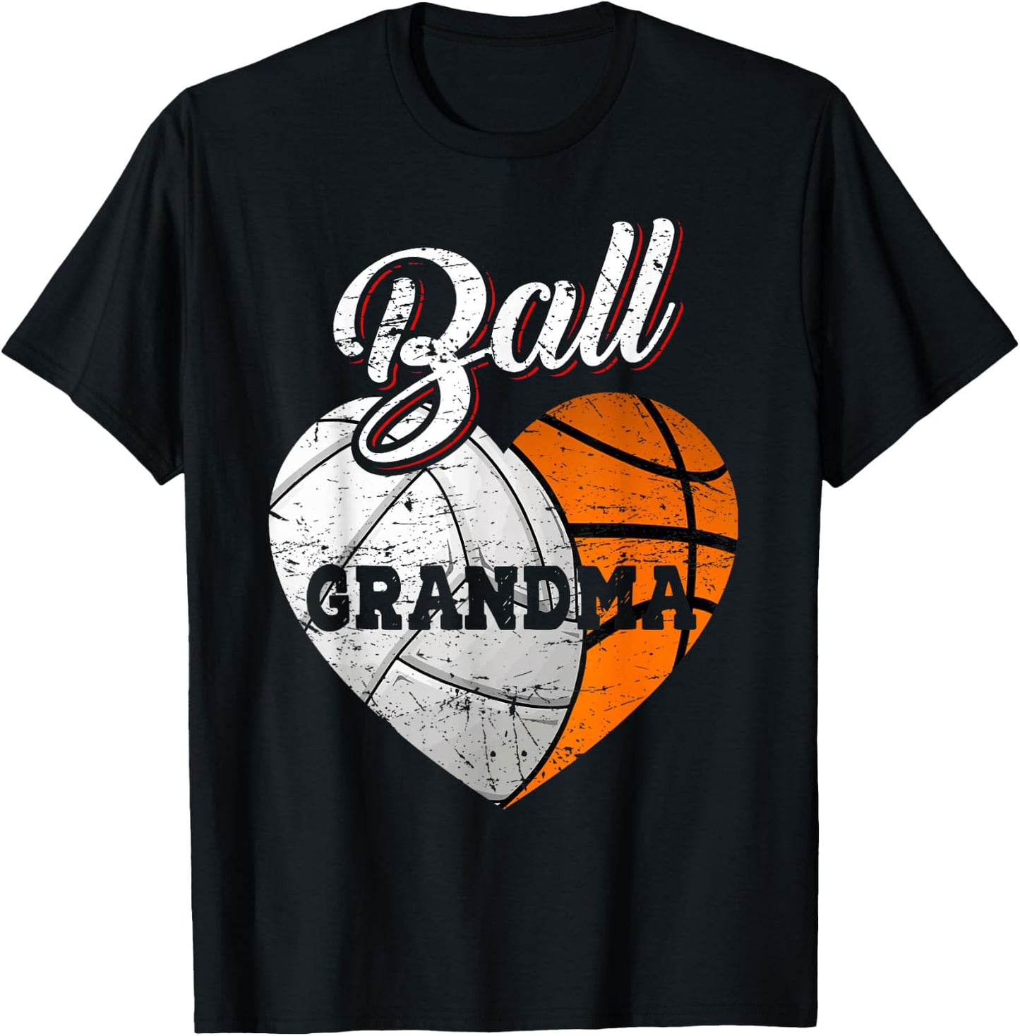Ball Grandma Volleyball Basketball Heart T-Shirt - T-Shirt | Black