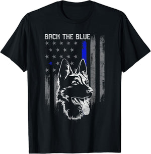 Back The Blue Thin Blue Line Flag German Shepherd Police T-Shirt - T-Shirt | Black