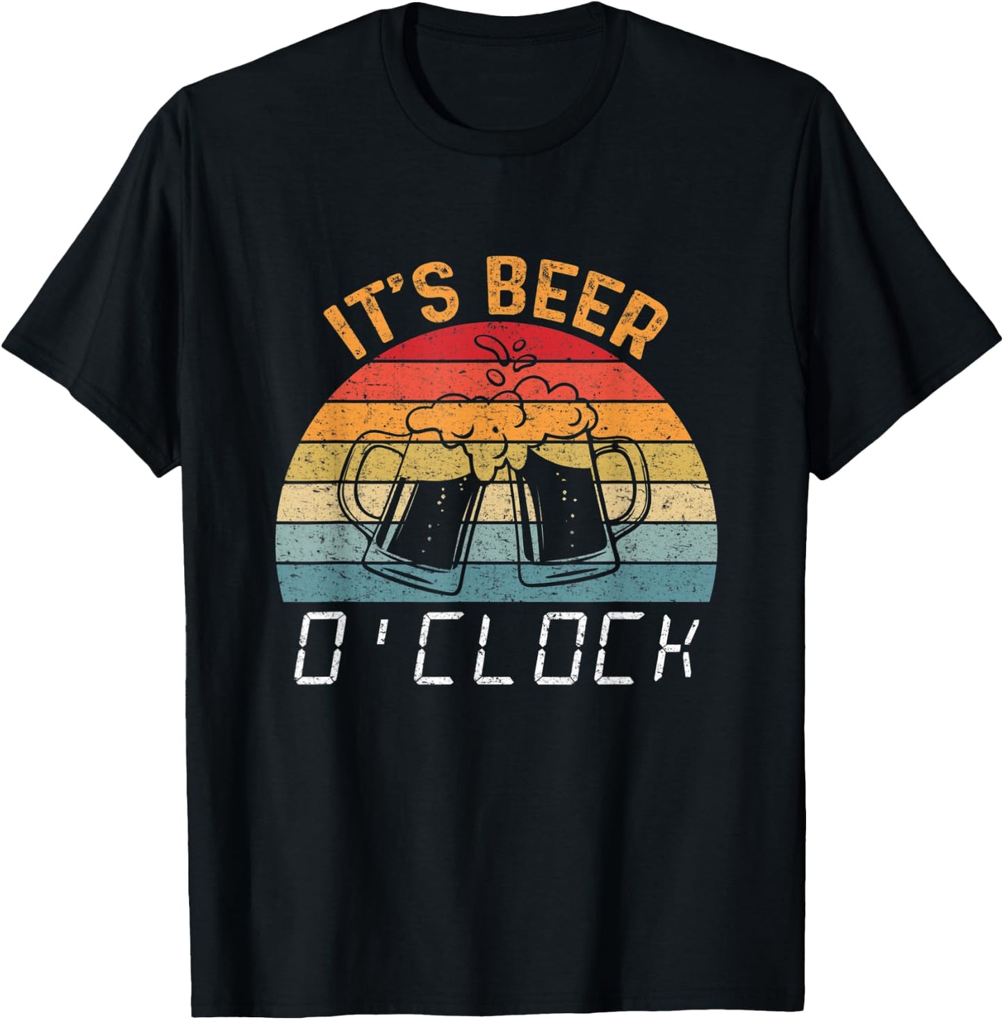 It's Beer O'clock Beer Time Drinkers Funny Retro Vintage T-Shirt - T-Shirt | Black