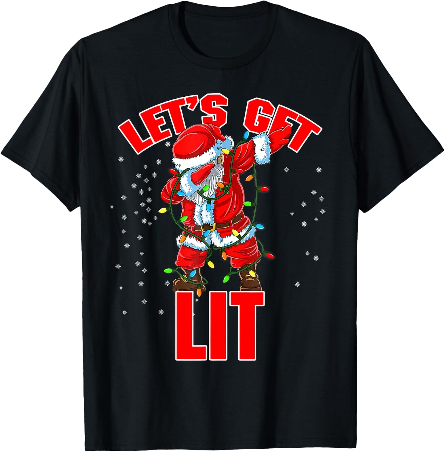 Let's Get Lit Drinking Santa Hat Dabbing Christmas Lights T-Shirt - T-Shirt | Black