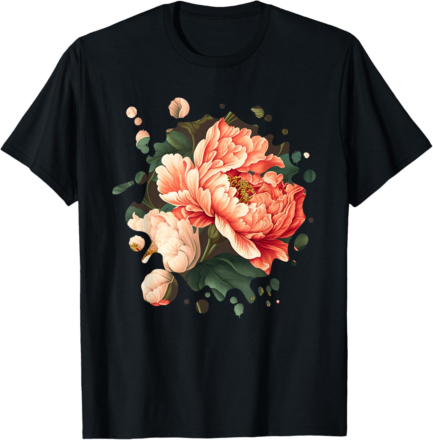 Vintage Peony Inspired Flower Plant Lover Funny gardening T-Shirt - T-Shirt | Black