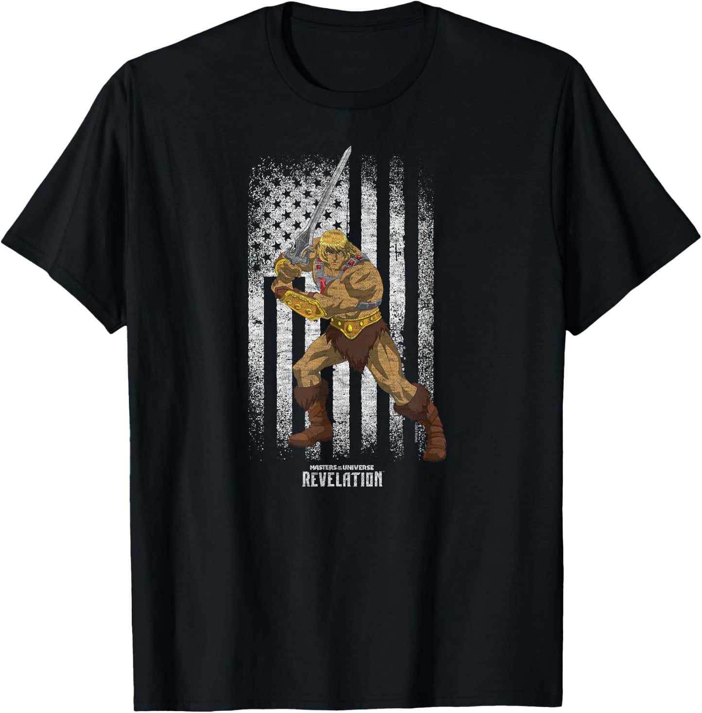 Masters of The Universe - He-Man Distressed Flag T-Shirt - T-Shirt | Black