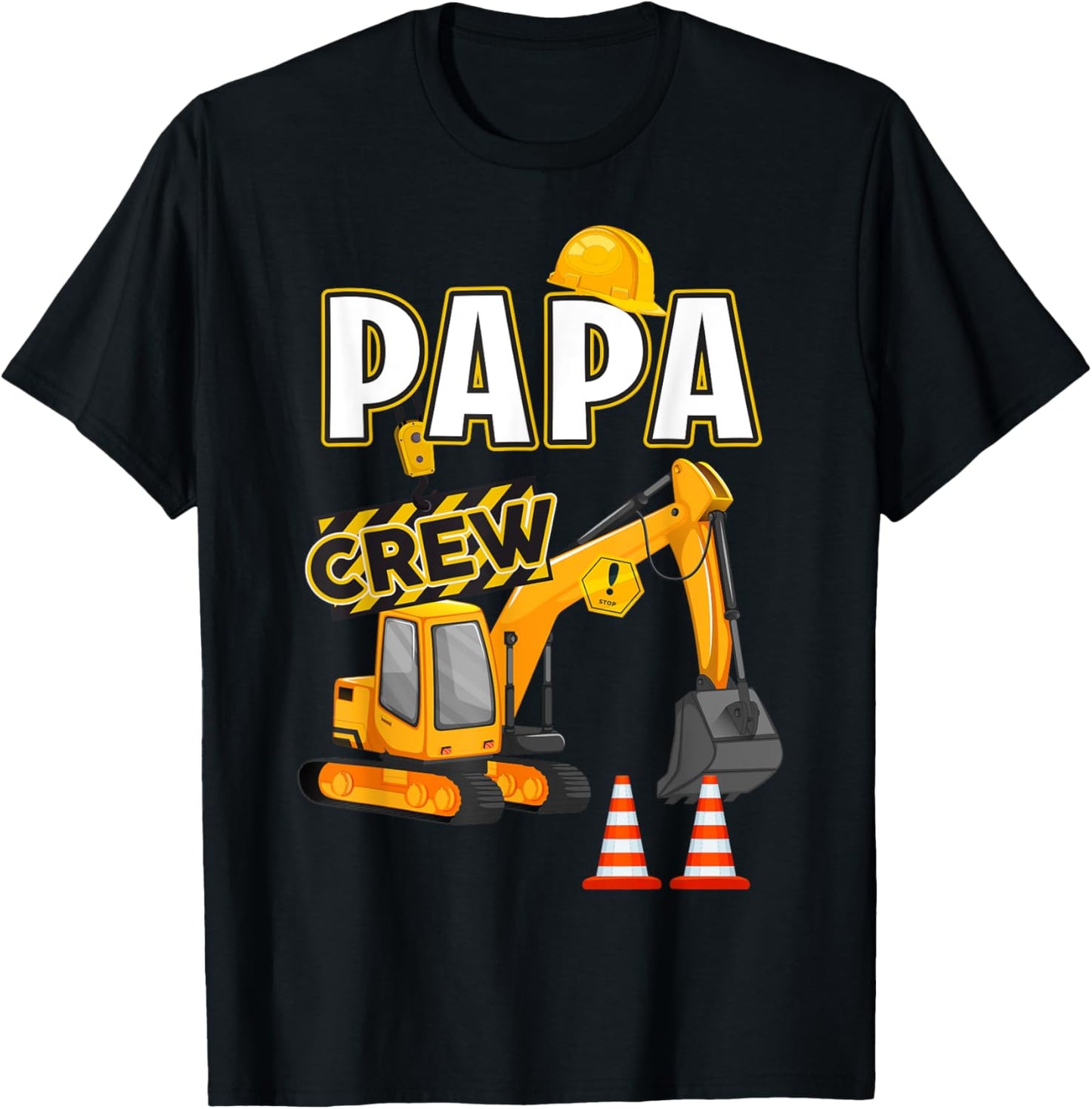 Papa of The Birthday Crew Construction B-Day Matching Family T-Shirt - T-Shirt | Black