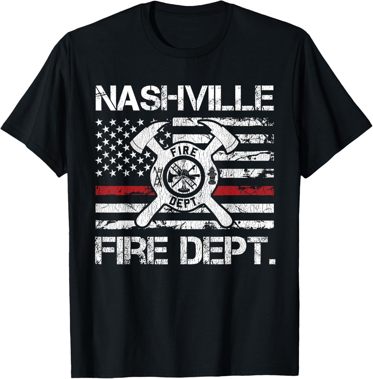 Nashville Tennessee Fire Department Thin Red Line Fireman T-Shirt - T-Shirt | Black