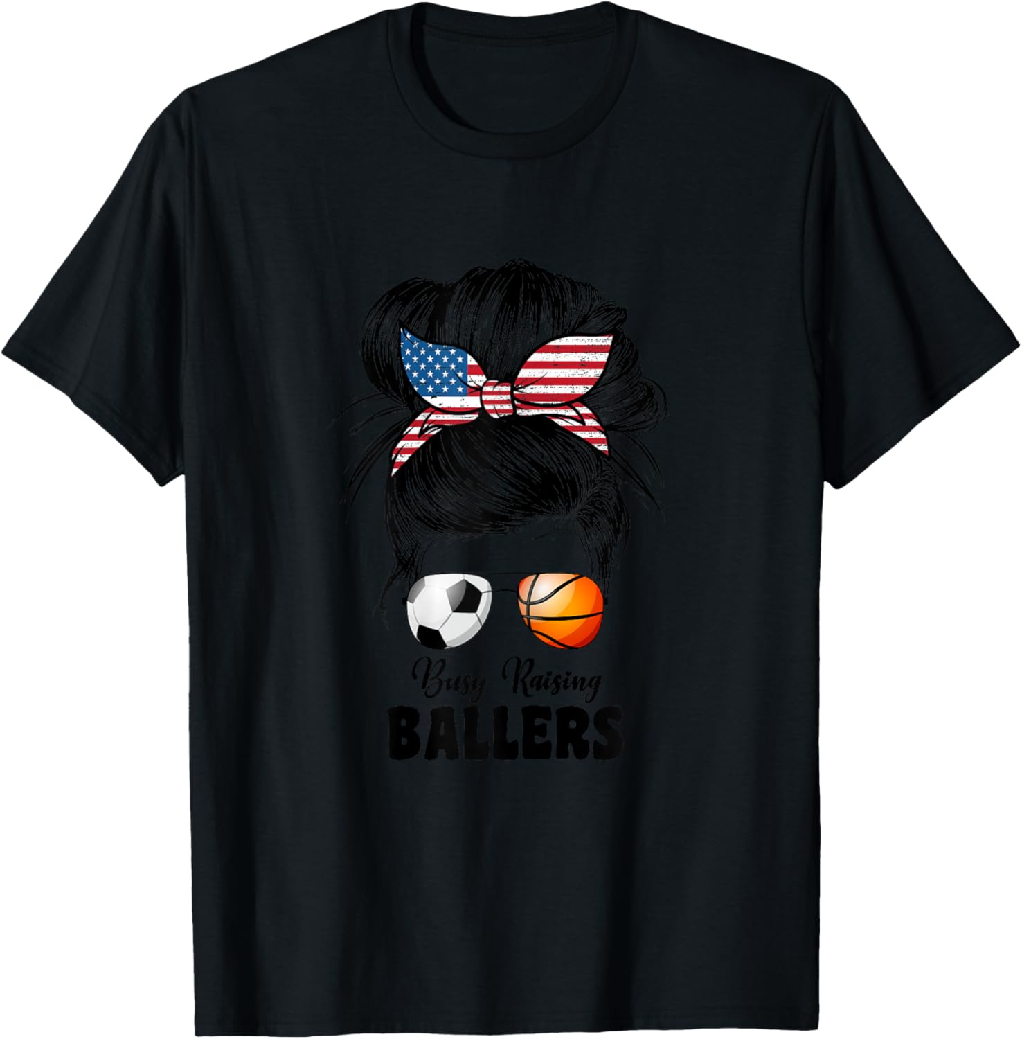 Busy Raising Ballers Soccer And Basketball Mom Mom T-Shirt - T-Shirt | Black