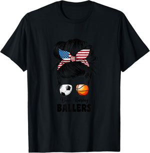 Busy Raising Ballers Soccer And Basketball Mom Mom T-Shirt - T-Shirt | Black
