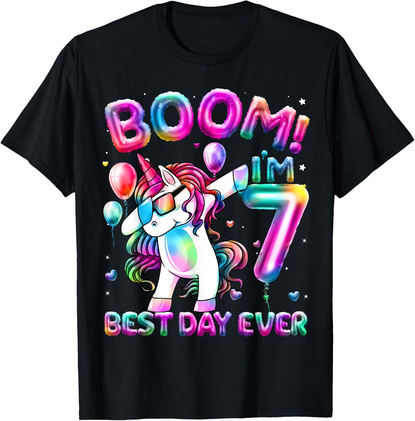 7 Years Old Dabbing Unicorn Gifts 7th Birthday Girl Party T-Shirt - T-Shirt | Black