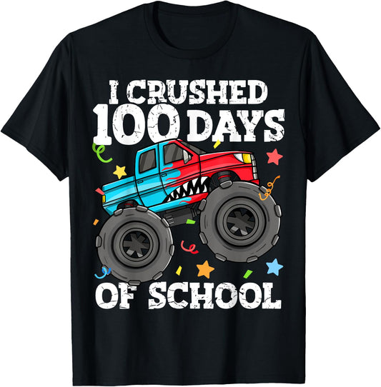 100 Days of School Monster Truck 100th Day of School Boys T-Shirt - T-Shirt | Black