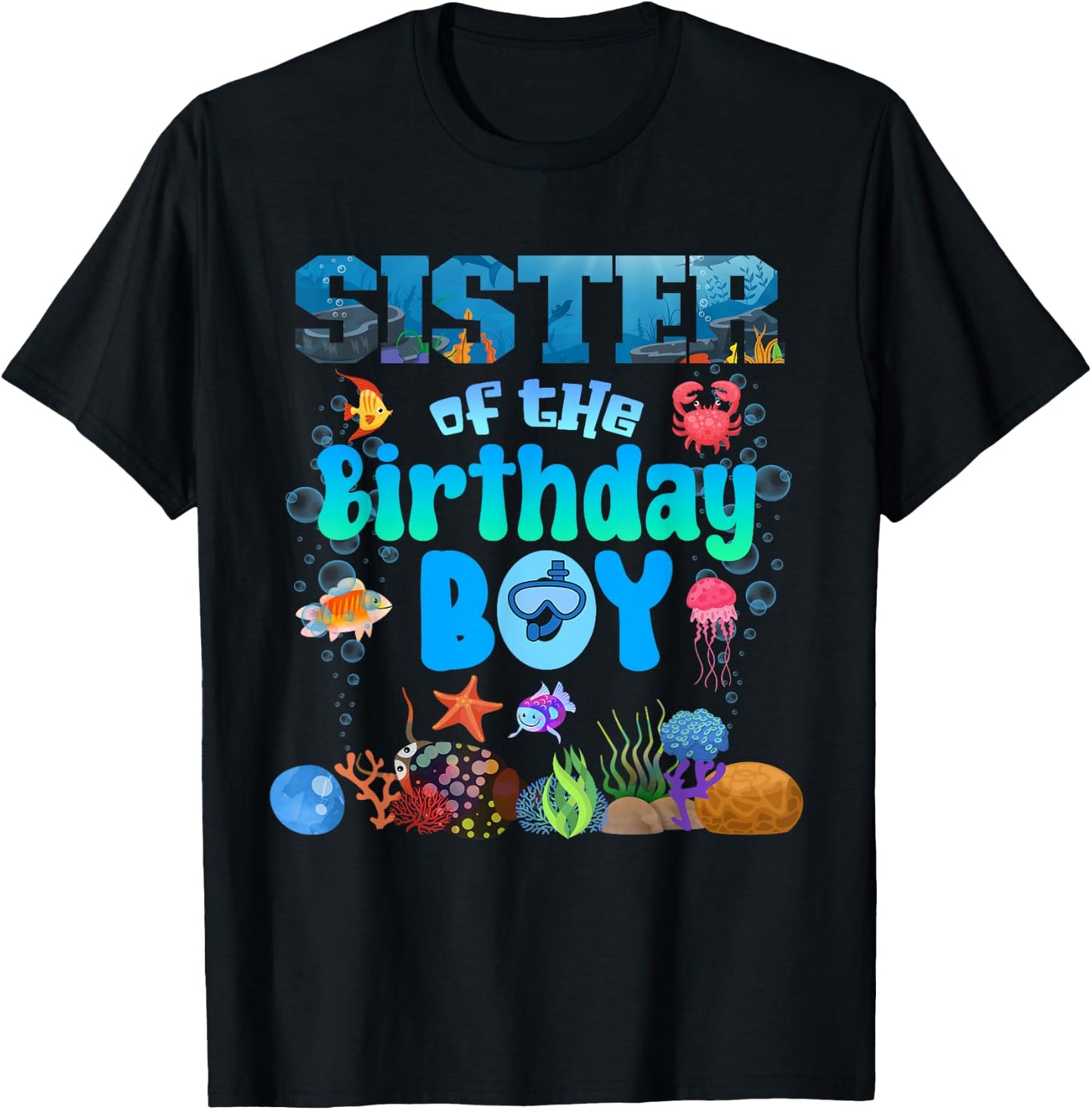 Sister Of The Birthday Boy Aquarium Sea Animals Matching T-Shirt - T-Shirt | Black