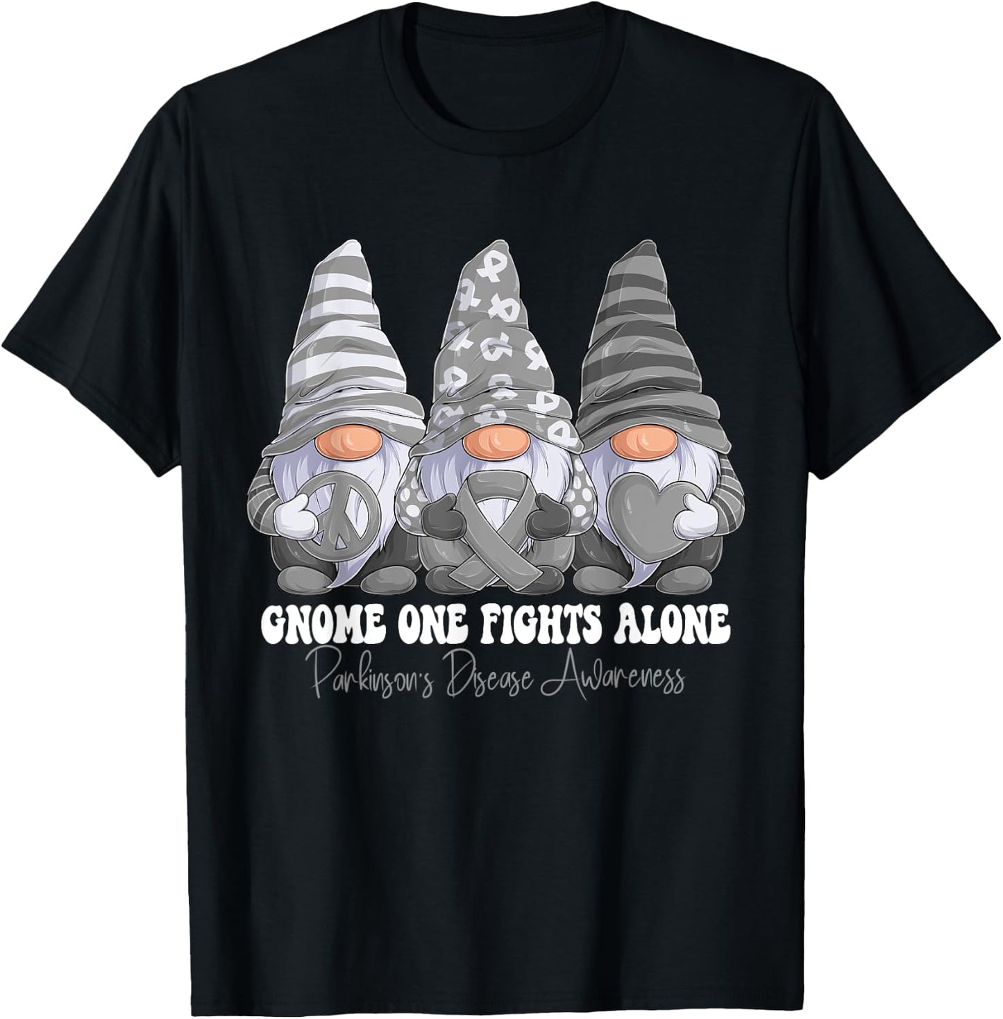 Parkinson's Disease Awareness Month Gray Ribbon Gnomies T-Shirt - T-Shirt | Black