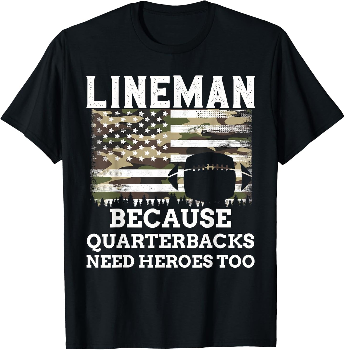 Lineman Football Gift Patriotic American Flag Camouflage T-Shirt - T-Shirt | Black
