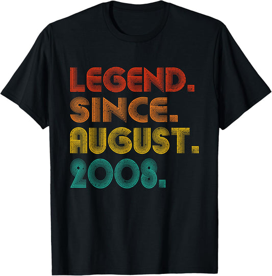 Legend Since August 2008 Birth Of Birthday 2008 Idea Vintage T-Shirt - T-Shirt | Black