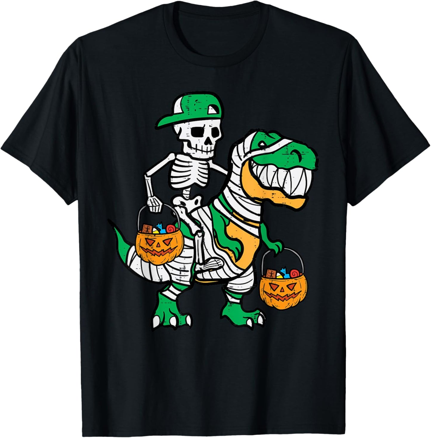 Skeleton Green Cap Dino Toddler Boys Halloween Kids Youth T-Shirt - T-Shirt | Black