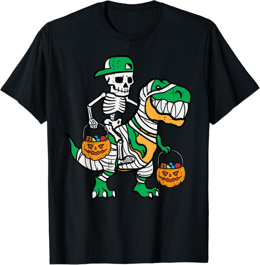 Skeleton Green Cap Dino Toddler Boys Halloween Kids Youth T-Shirt - T-Shirt | Black