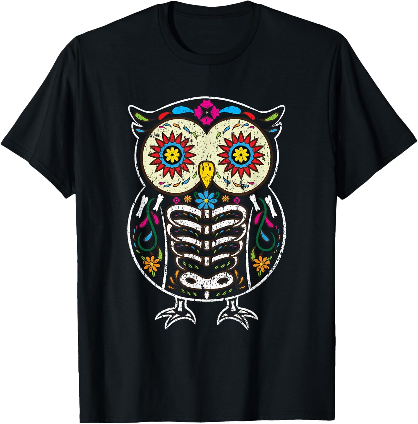 Sugar Skull Owl Dia De Los Muertos Halloween Vintage T-Shirt - T-Shirt | Black