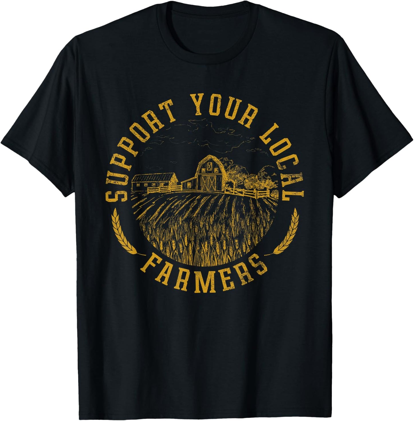 Vintage Support Your Local Farmers Farming Farm Farmer T-Shirt - T-Shirt | Black