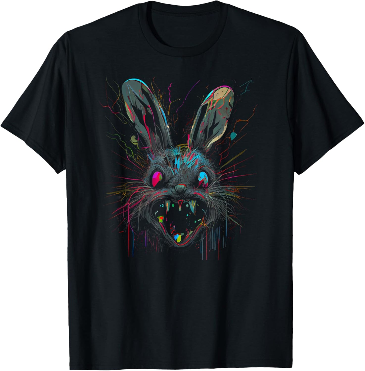 Psycho Crazy Paint Bunny Horror Easter and Halloween T-Shirt - T-Shirt | Black