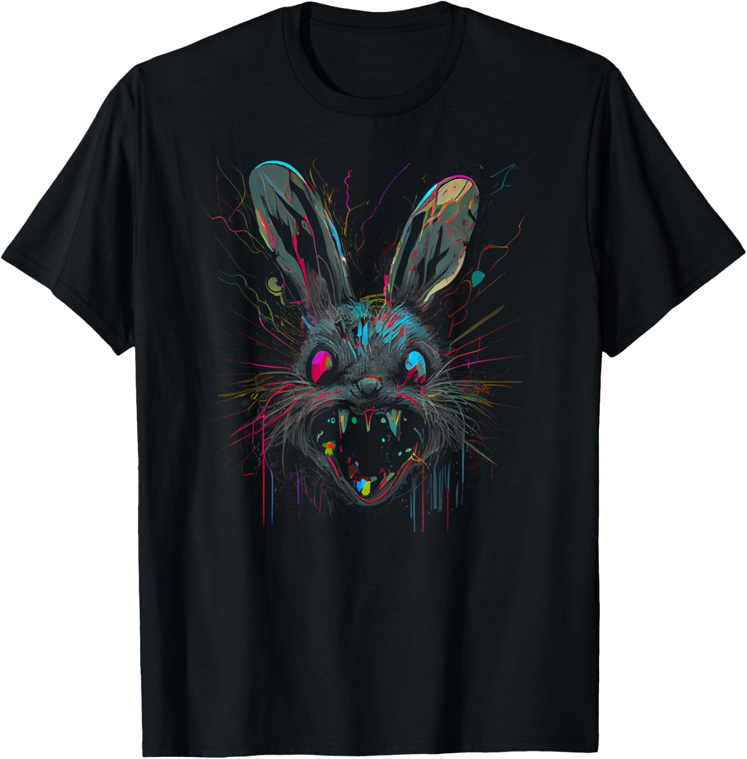 Psycho Crazy Paint Bunny Horror Easter and Halloween T-Shirt - T-Shirt | Black