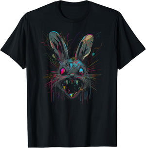 Psycho Crazy Paint Bunny Horror Easter and Halloween T-Shirt - T-Shirt | Black