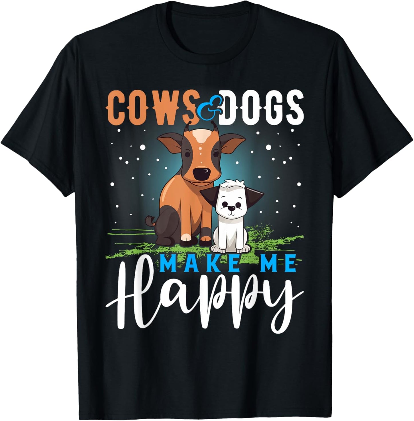 Cows and Dogs Make Me Happy T Shirt Funny Cow Cattle T-Shirt - T-Shirt | Black
