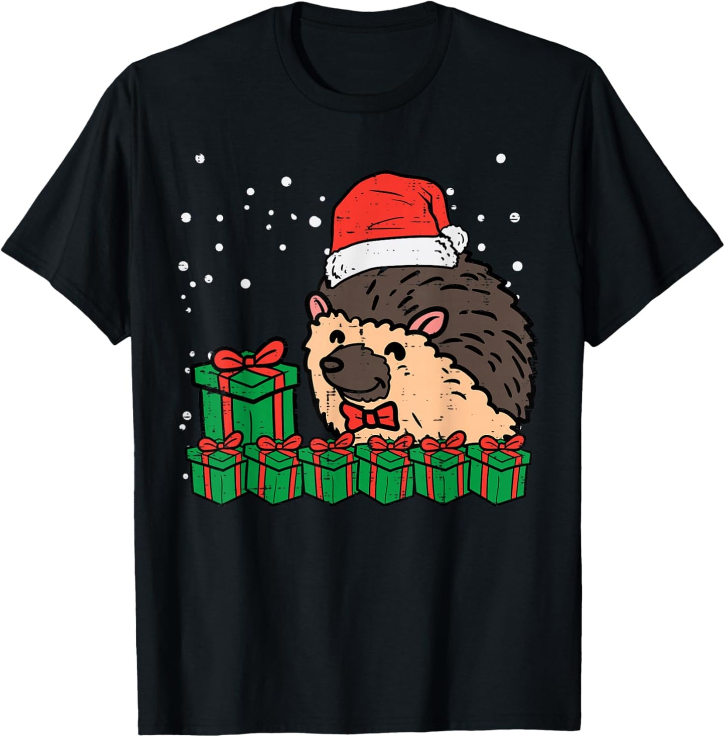 Christmas Hedgehog Santa Cute Xmas Porcupine Men Women Kids T-Shirt - T-Shirt | Black