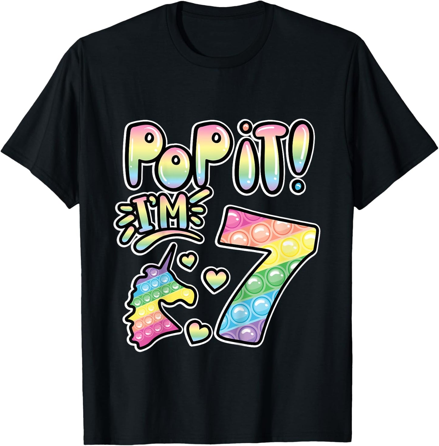 Kids Pop It 7th Birthday Girls Boys 7 Years Old Fidget T-Shirt - T-Shirt | Black