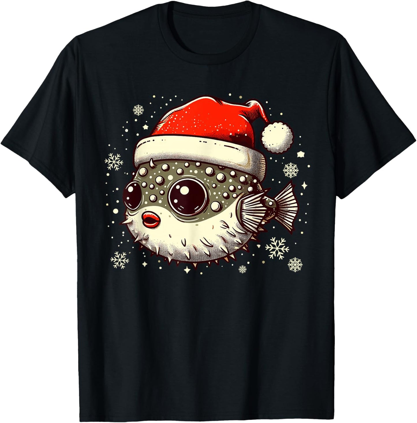 Pufferfish Christmas Santa Hat Puffer Fish Lovers Blowfish T-Shirt - T-Shirt | Black