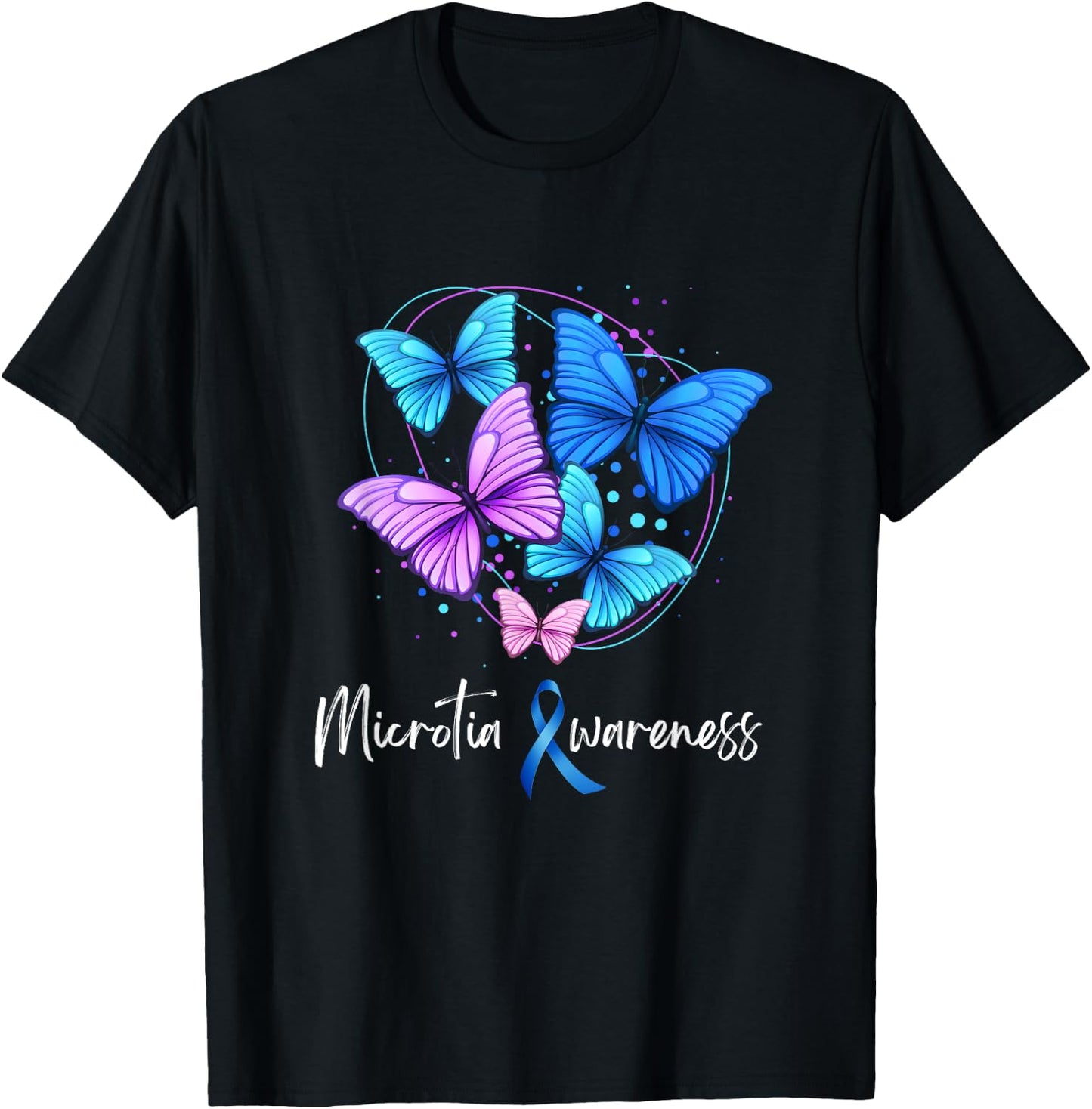 Microtia Awareness Day Blue Ribbon and Teal Butterfly T-Shirt - T-Shirt | Black