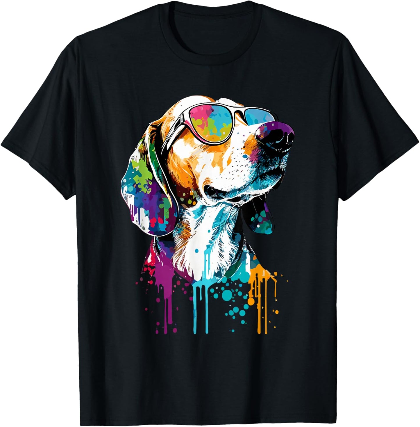 Colorful American Foxhound Wearing Sunglasses Dog Lover T-Shirt - T-Shirt | Black