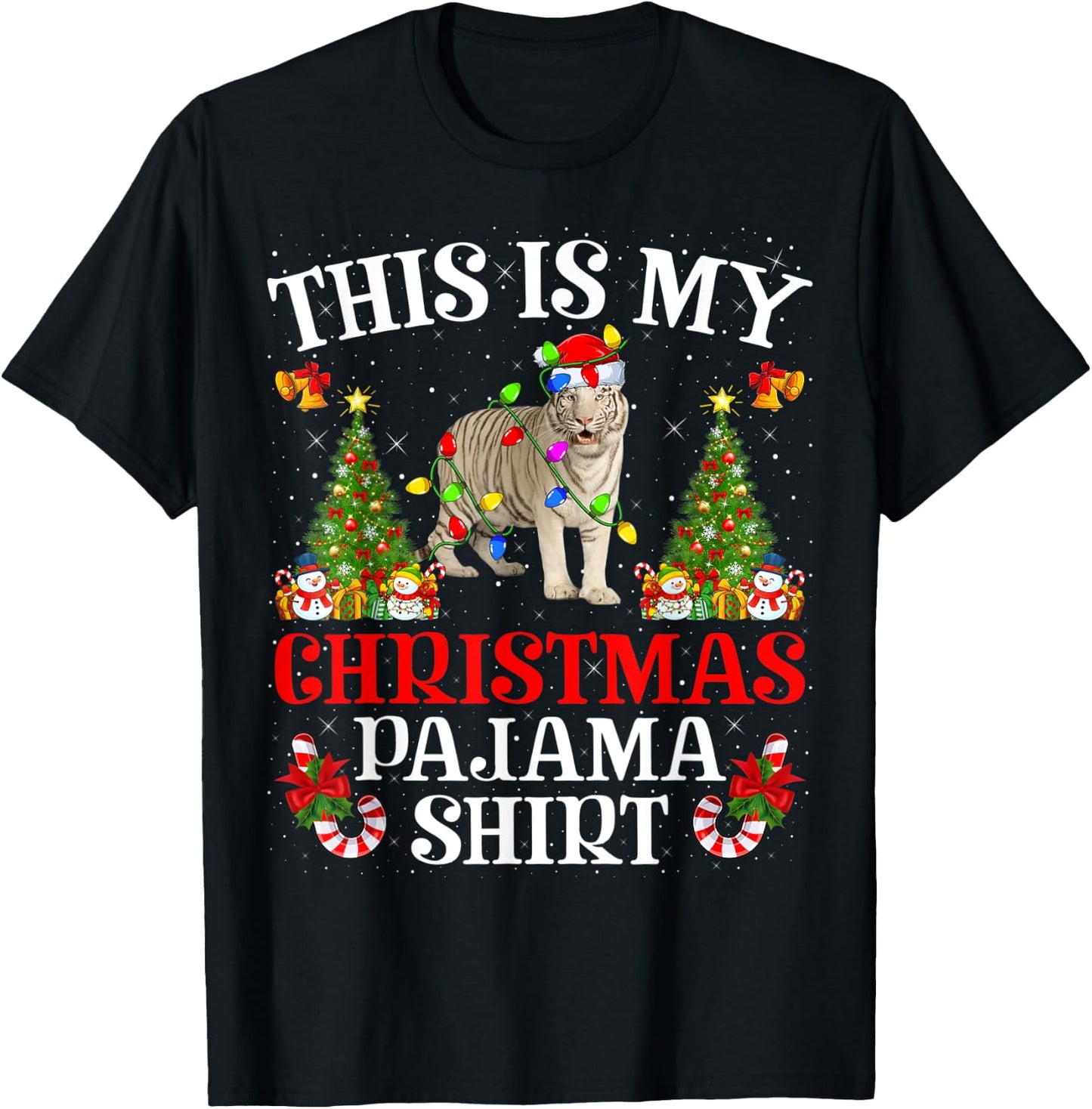 This Is My Christmas Pajama Shirt Lighting White Tiger Xmas T-Shirt - T-Shirt | Black