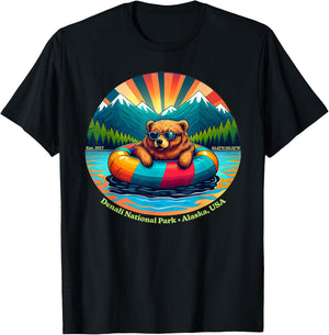 Denali NP AK Bear Animals Wearing Sunglasses Kids & Adults T-Shirt - T-Shirt | Black