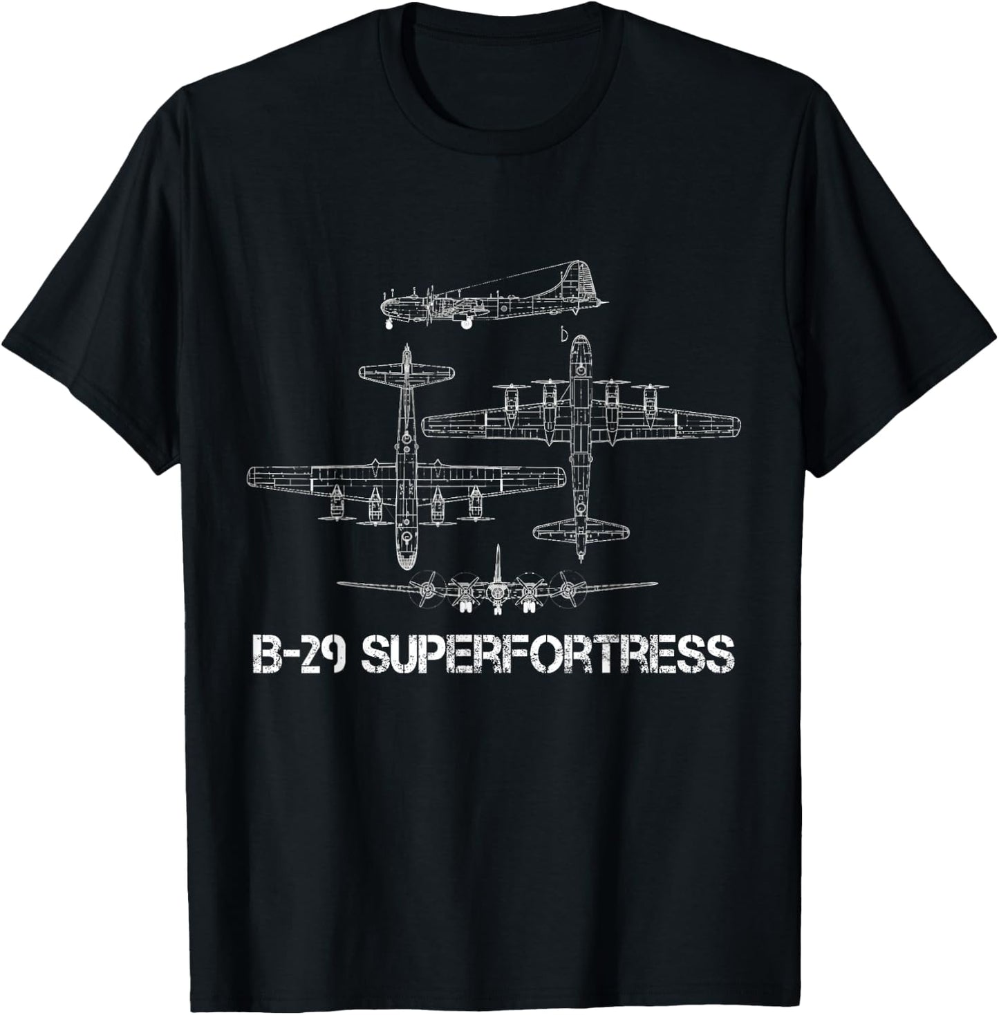 B-29 Superfortress Blueprint Aircraft Schematic WW2 Bomber T-Shirt - T-Shirt | Black