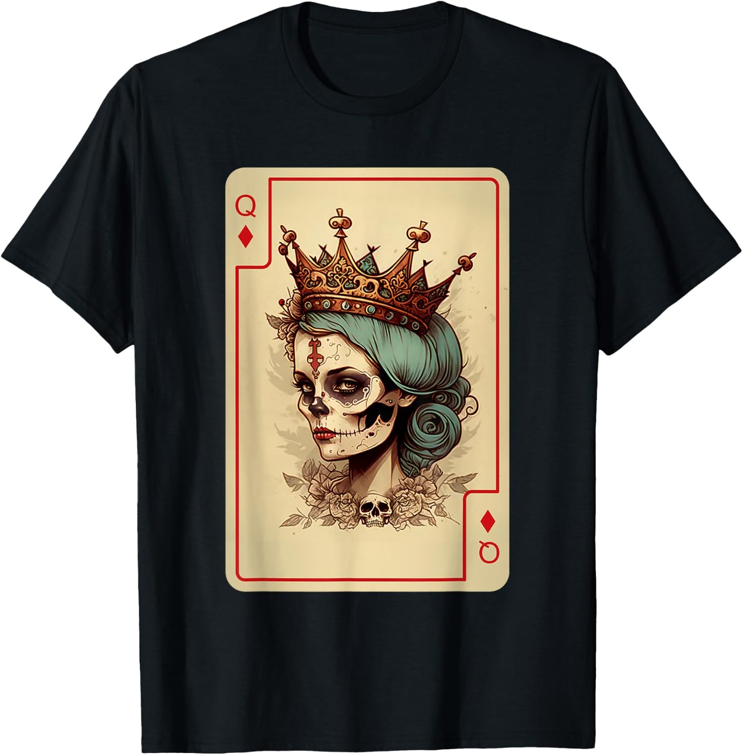 Diamond Queen Gothic Poker Card Game Creepy Queen of Diamond T-Shirt - T-Shirt | Black