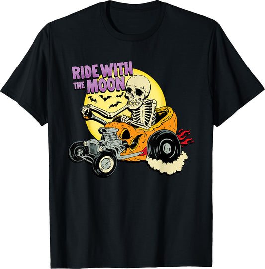 Halloween Pumpkin Hot Rod Skeleton King Rat Rod Dragster T-Shirt - T-Shirt | Black