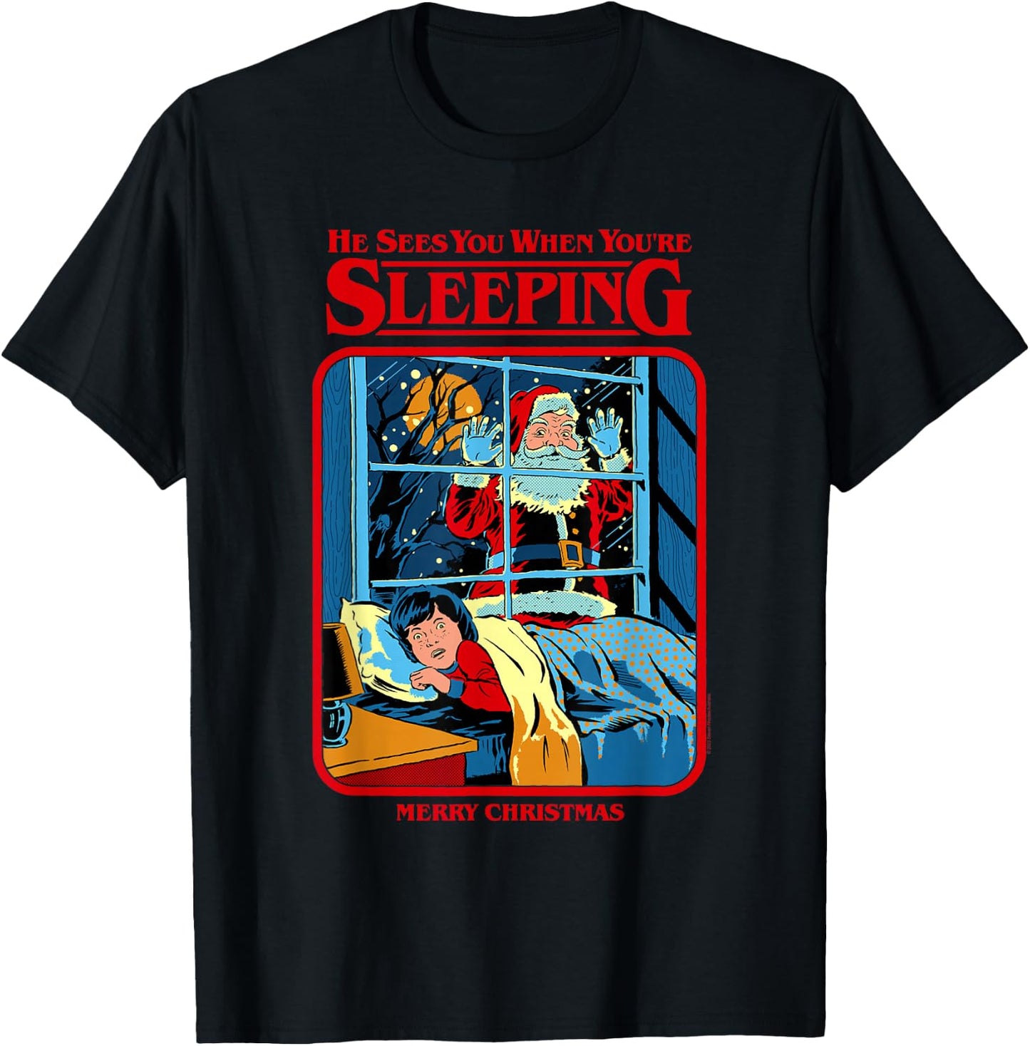 Steven Rhodes Santa Claus Sees You Retro Dark Humor T-Shirt - T-Shirt | Black