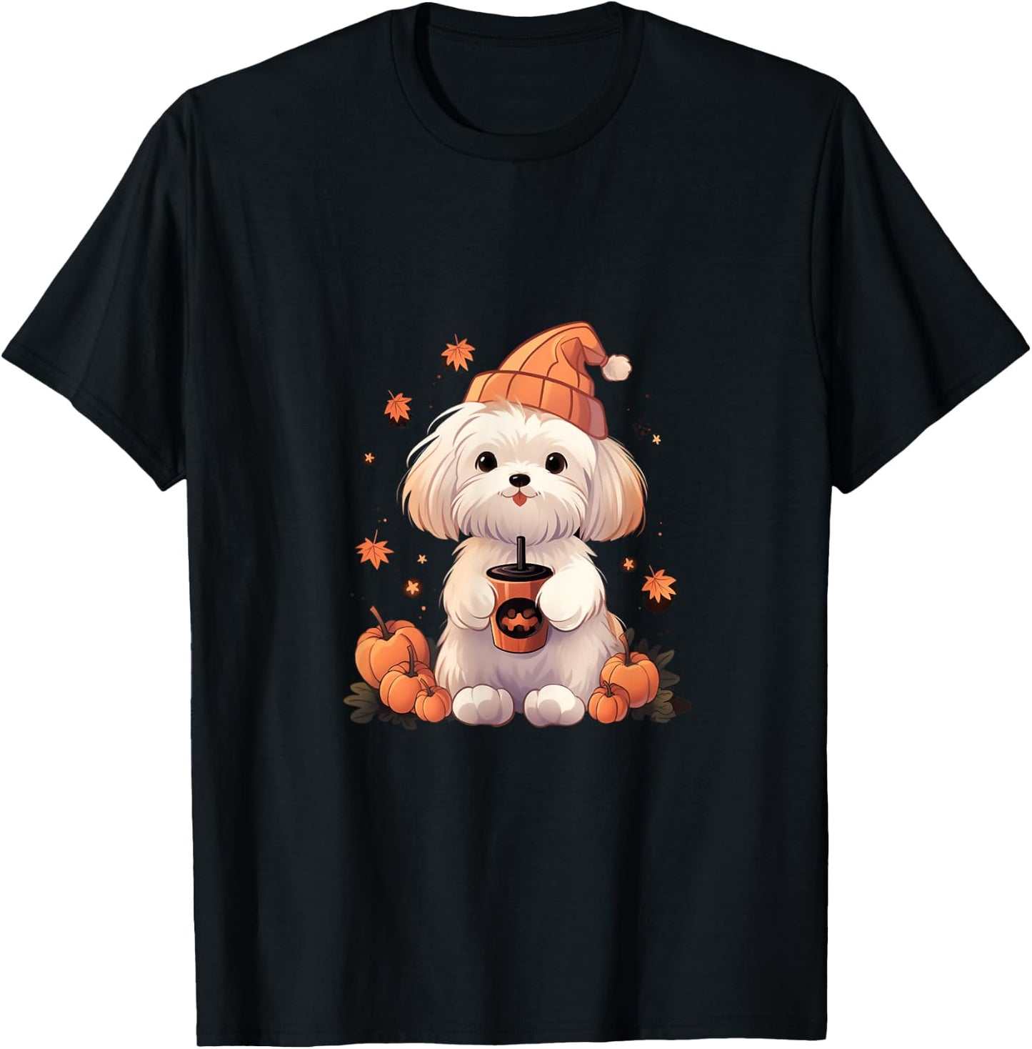 Maltese Pumpkin Spice Latte Fall Thanksgiving Halloween T-Shirt - T-Shirt | Black