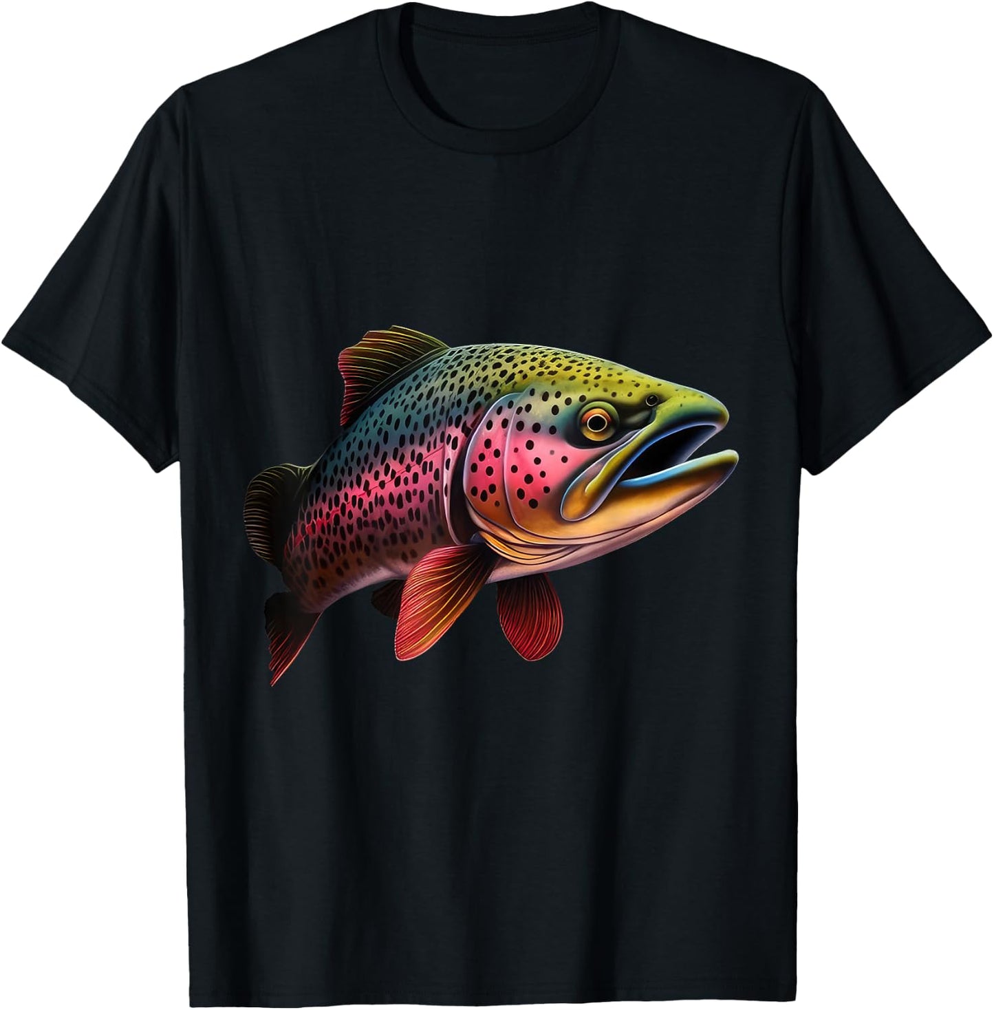 Rainbow Trout Graphic - Bold Fishing Wildlife Design T-Shirt - T-Shirt | Black