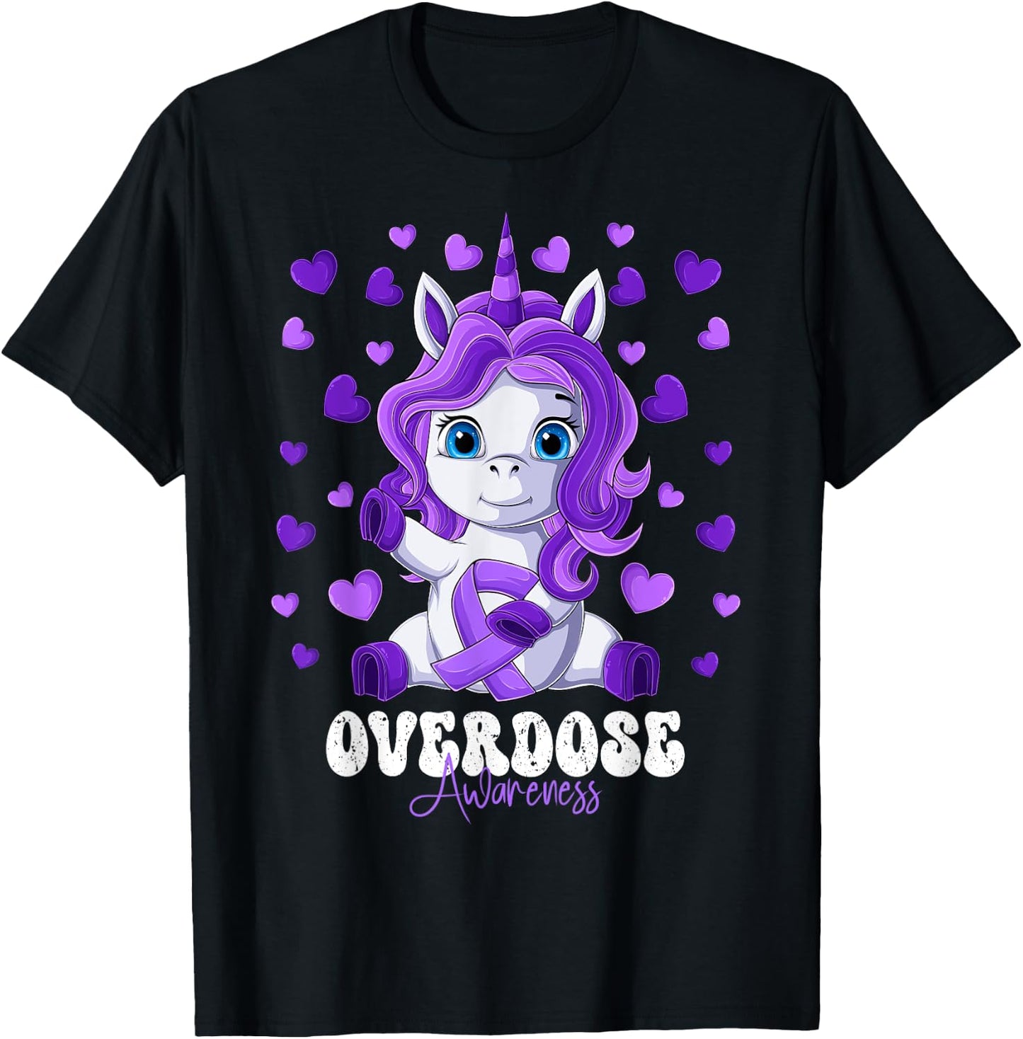 Overdose Awareness Month Purple Ribbon Unicorn T-Shirt - T-Shirt | Black