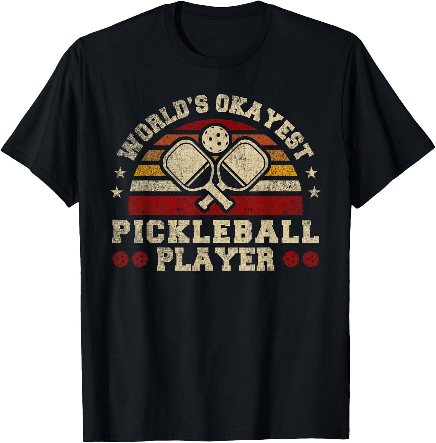 Worlds Okayest Pickleball Player Retro Pickleball T-Shirt - T-Shirt | Black