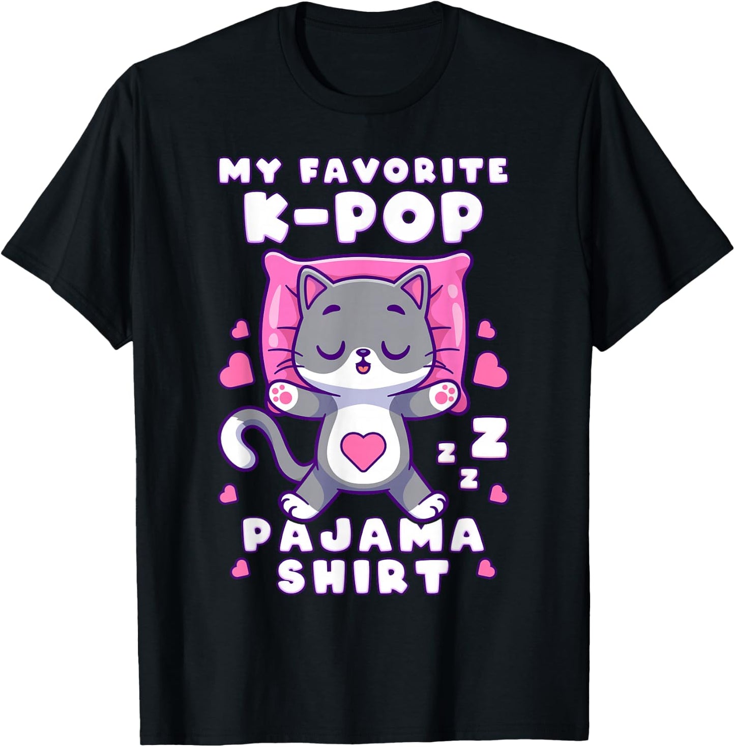K-Pop Music Sleeping Cat K-Pop Pajamas T-Shirt - T-Shirt | Black