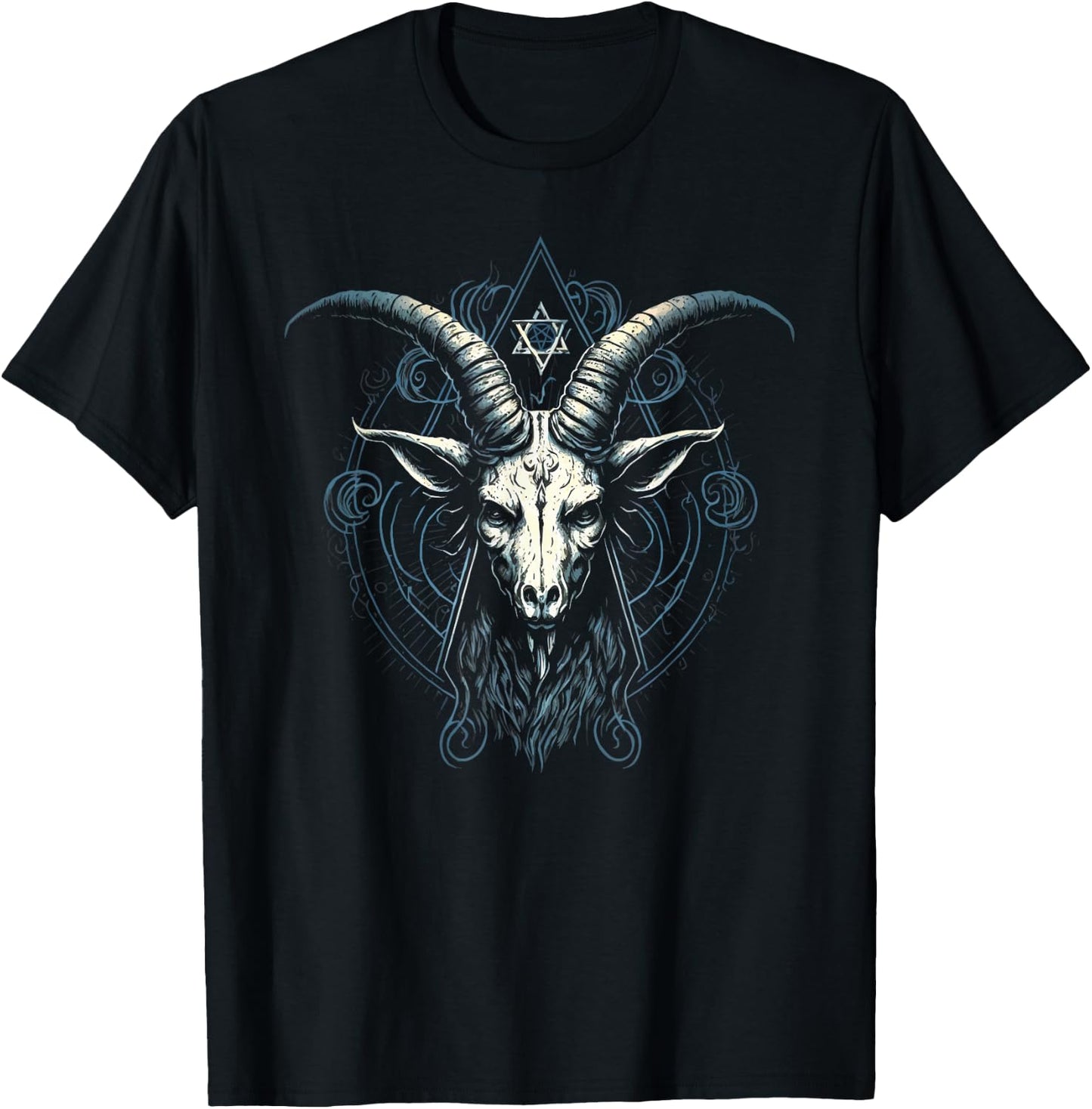 Satan Pentagram Baphomet Illustration Devil Satanic Hexagram T-Shirt - T-Shirt | Black