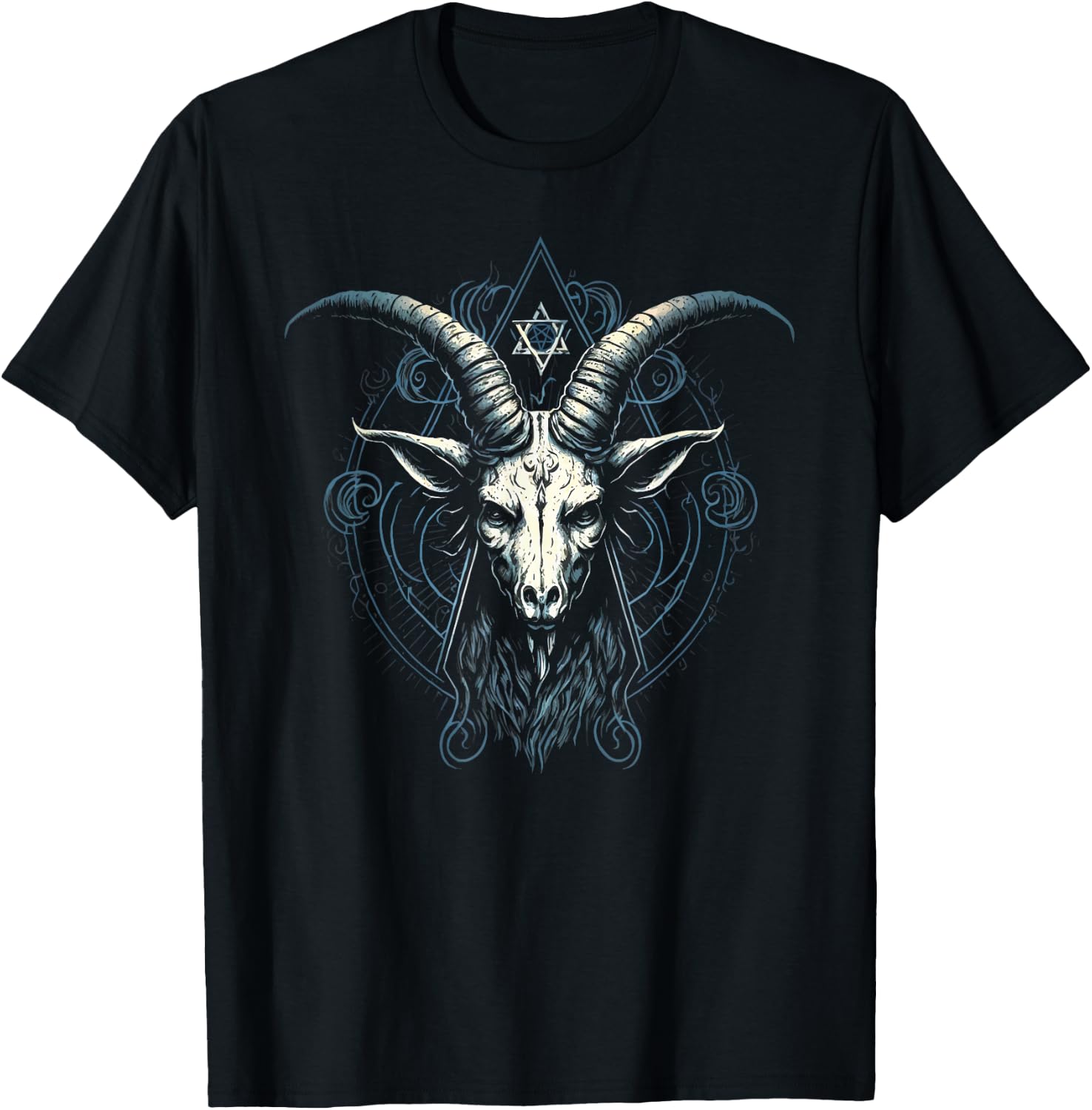 Satan Pentagram Baphomet Illustration Devil Satanic Hexagram T-Shirt - T-Shirt | Black