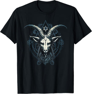 Satan Pentagram Baphomet Illustration Devil Satanic Hexagram T-Shirt - T-Shirt | Black