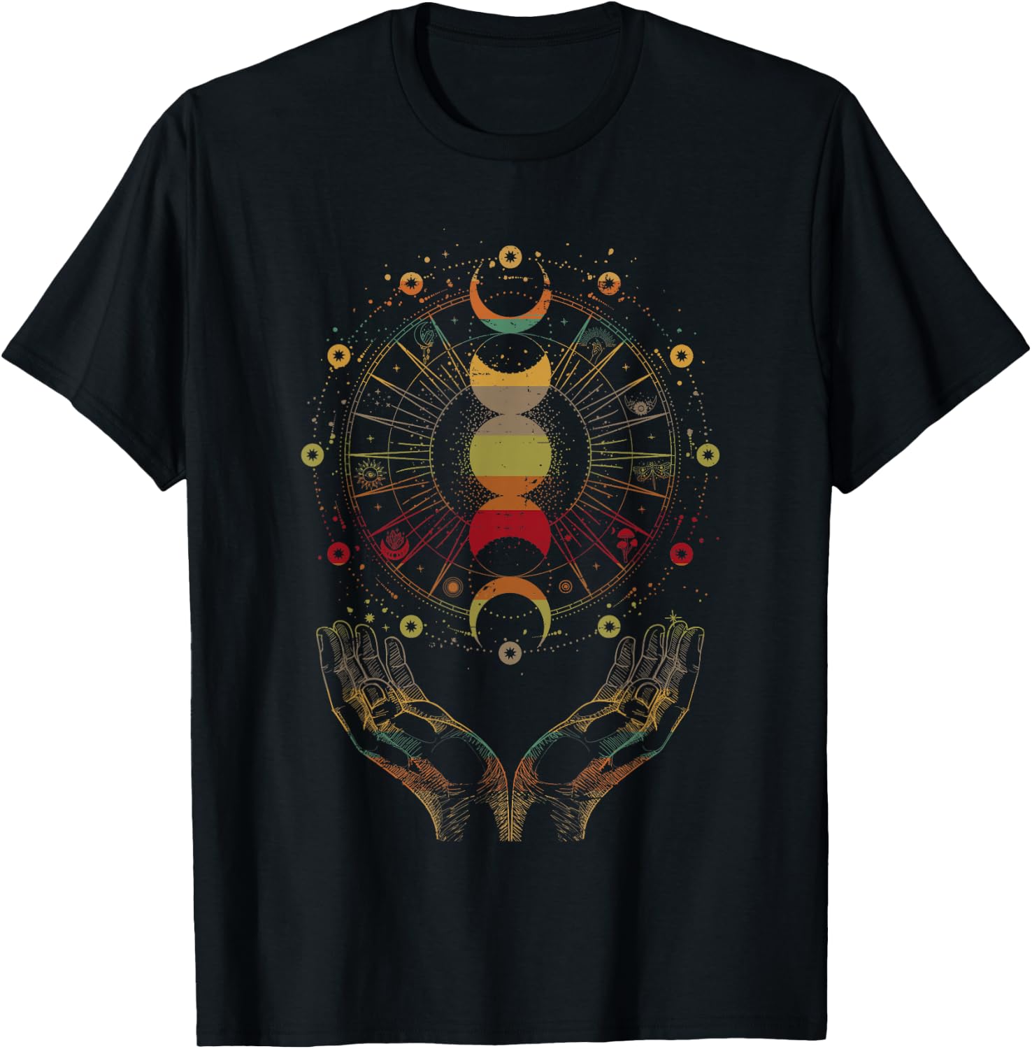 Celestial Moon Phases Retro Astrology Enchantment T-Shirt - T-Shirt | Black