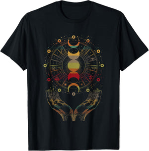 Celestial Moon Phases Retro Astrology Enchantment T-Shirt - T-Shirt | Black
