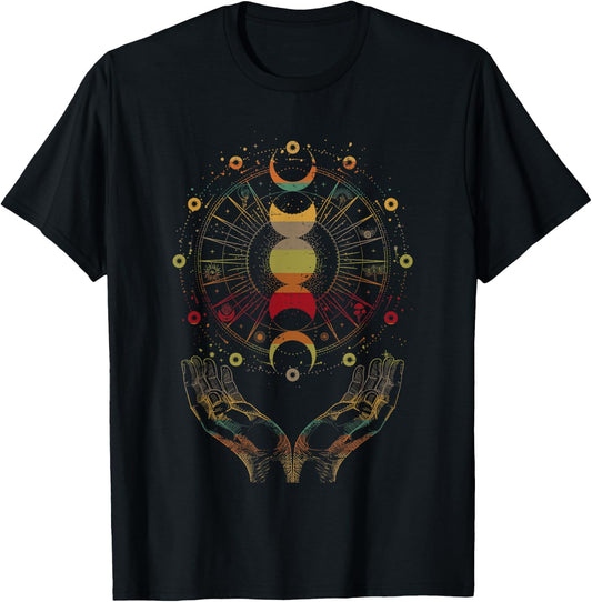 Celestial Moon Phases Retro Astrology Enchantment T-Shirt - T-Shirt | Black
